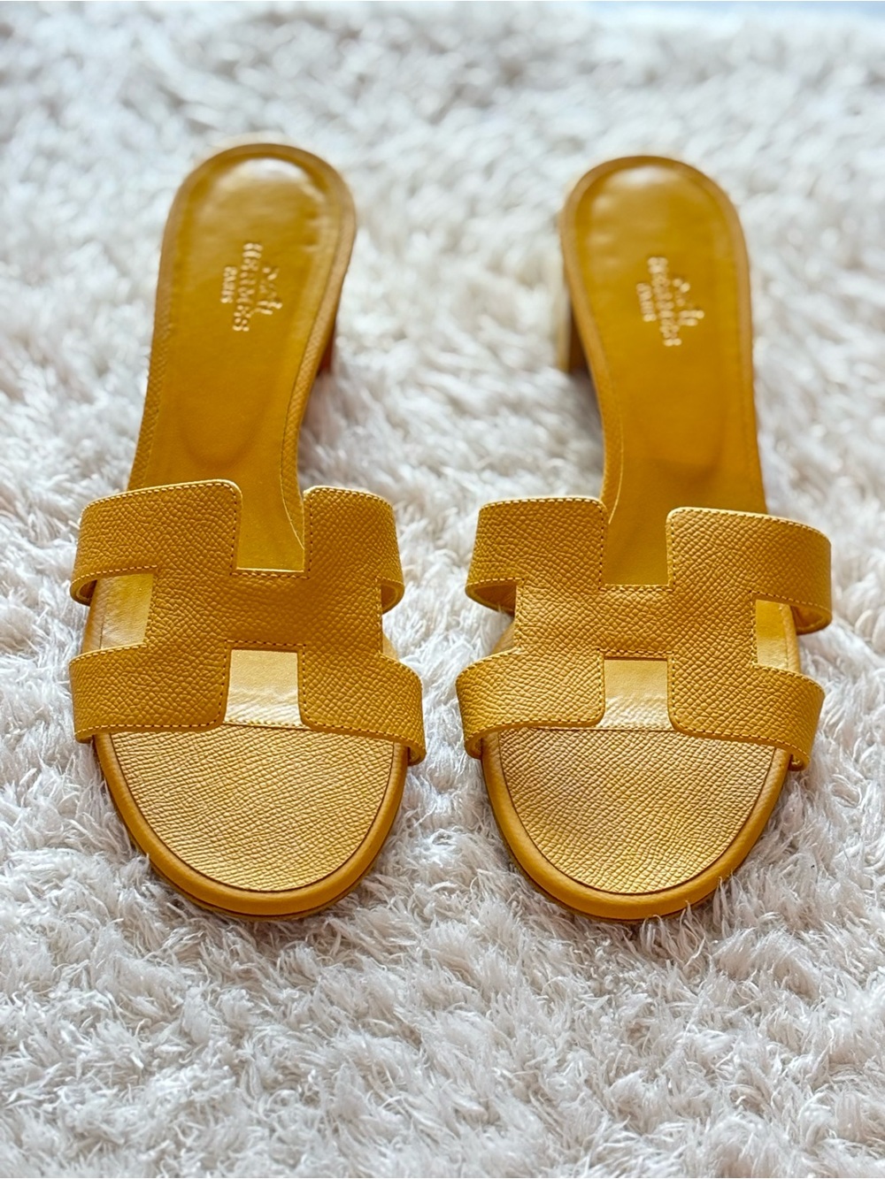 Hermes Yellow Epsom Leather Oasis Sandals